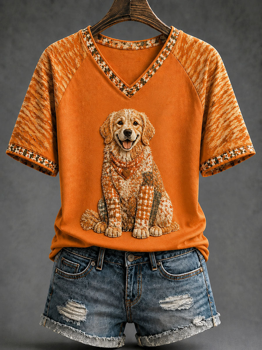 Frauen Herbst Hund Print T-Shirt