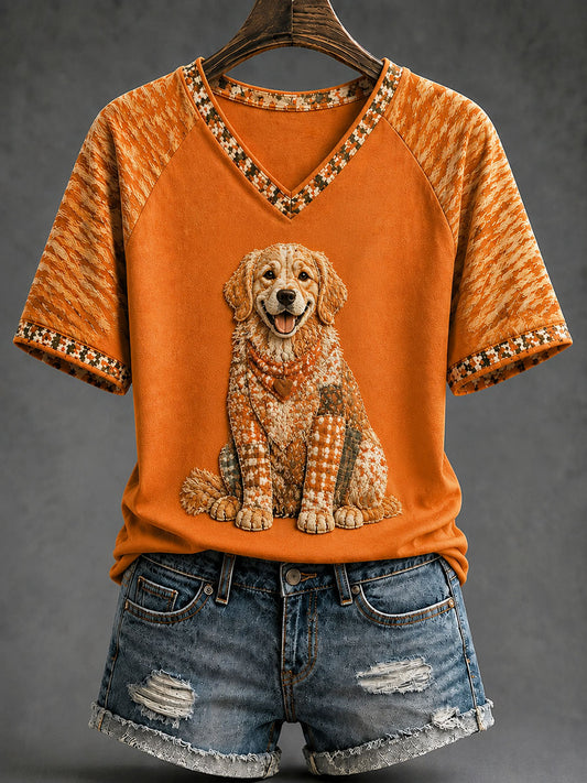 Frauen Herbst Hund Print T-Shirt