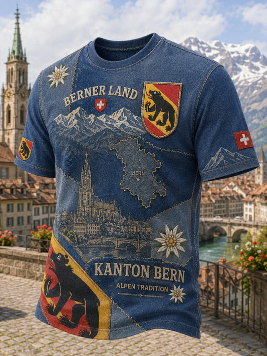 Herren-T-Shirt mit kurzen Ärmeln und Vintage-Druck im Stil eines Städte-Souvenirs