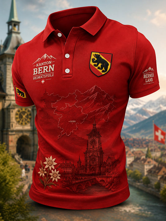 Herren-Poloshirt mit kurzen Ärmeln und Vintage-Print im Stil eines Städte-Souvenirs