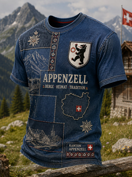 Herren-T-Shirt mit kurzen Ärmeln und Vintage-Druck im Stil eines Städte-Souvenirs