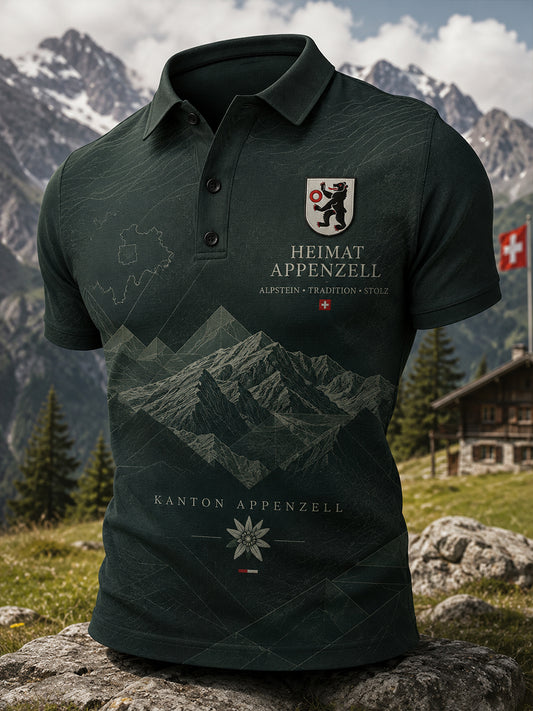 Herren-Poloshirt mit kurzen Ärmeln und Vintage-Print im Stil eines Städte-Souvenirs