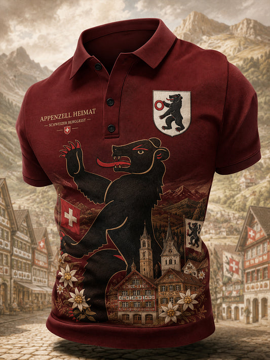 Herren-Poloshirt mit kurzen Ärmeln und grafischem Städte-Souvenir-Print