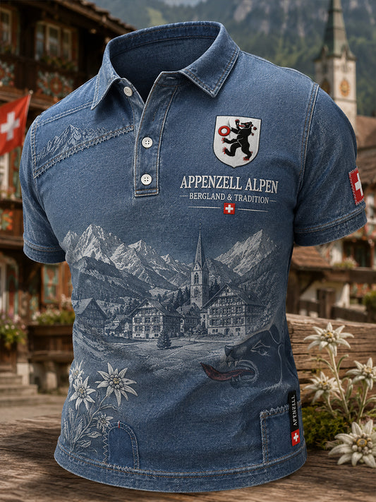 Herren-Poloshirt mit kurzen Ärmeln und grafischem Städte-Souvenir-Print