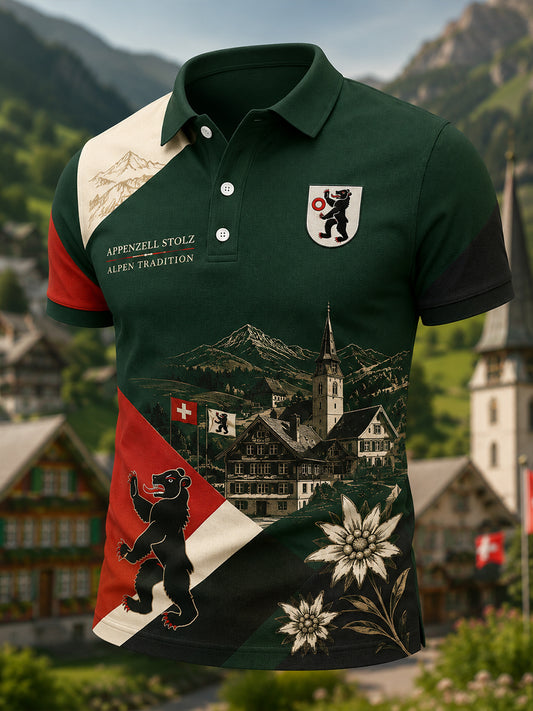 Herren-Poloshirt mit kurzen Ärmeln und grafischem Städte-Souvenir-Print