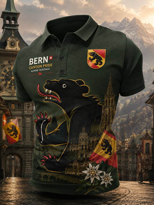 Herren-Poloshirt mit kurzen Ärmeln und grafischem Städte-Souvenir-Print