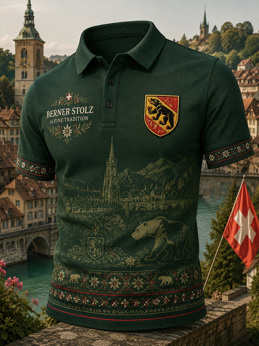 Herren-Poloshirt mit kurzen Ärmeln und grafischem Städte-Souvenir-Print