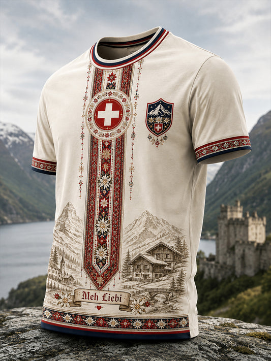 Herren-T-Shirt mit Schweizerdeutschem Slogan, Serie kulturelles Element, Kunstdruck