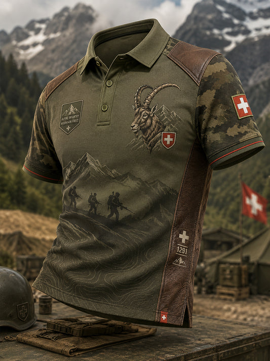 Herren-Poloshirt mit kurzen Ärmeln und vintage Militär-Camouflage-Print