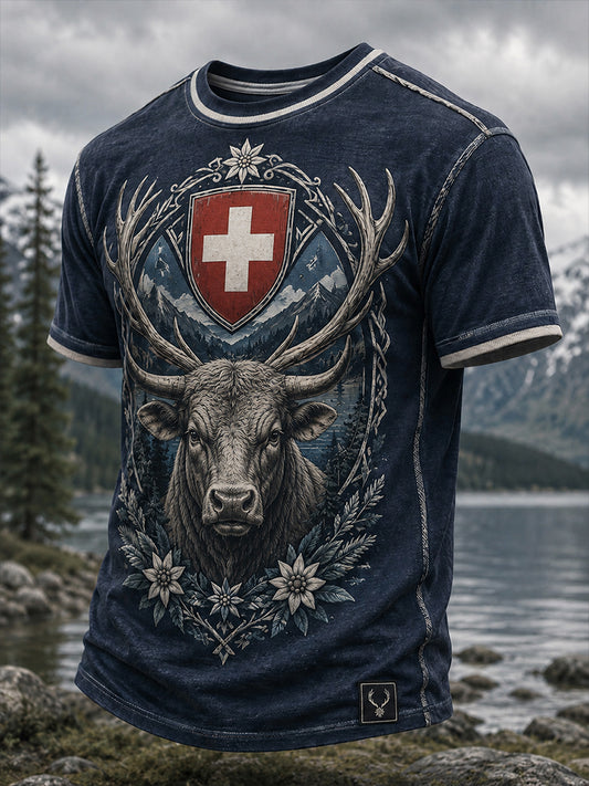 Herren-T-Shirt mit Kunstdruck zur Erinnerung an das Schweizerische Hirtenfest