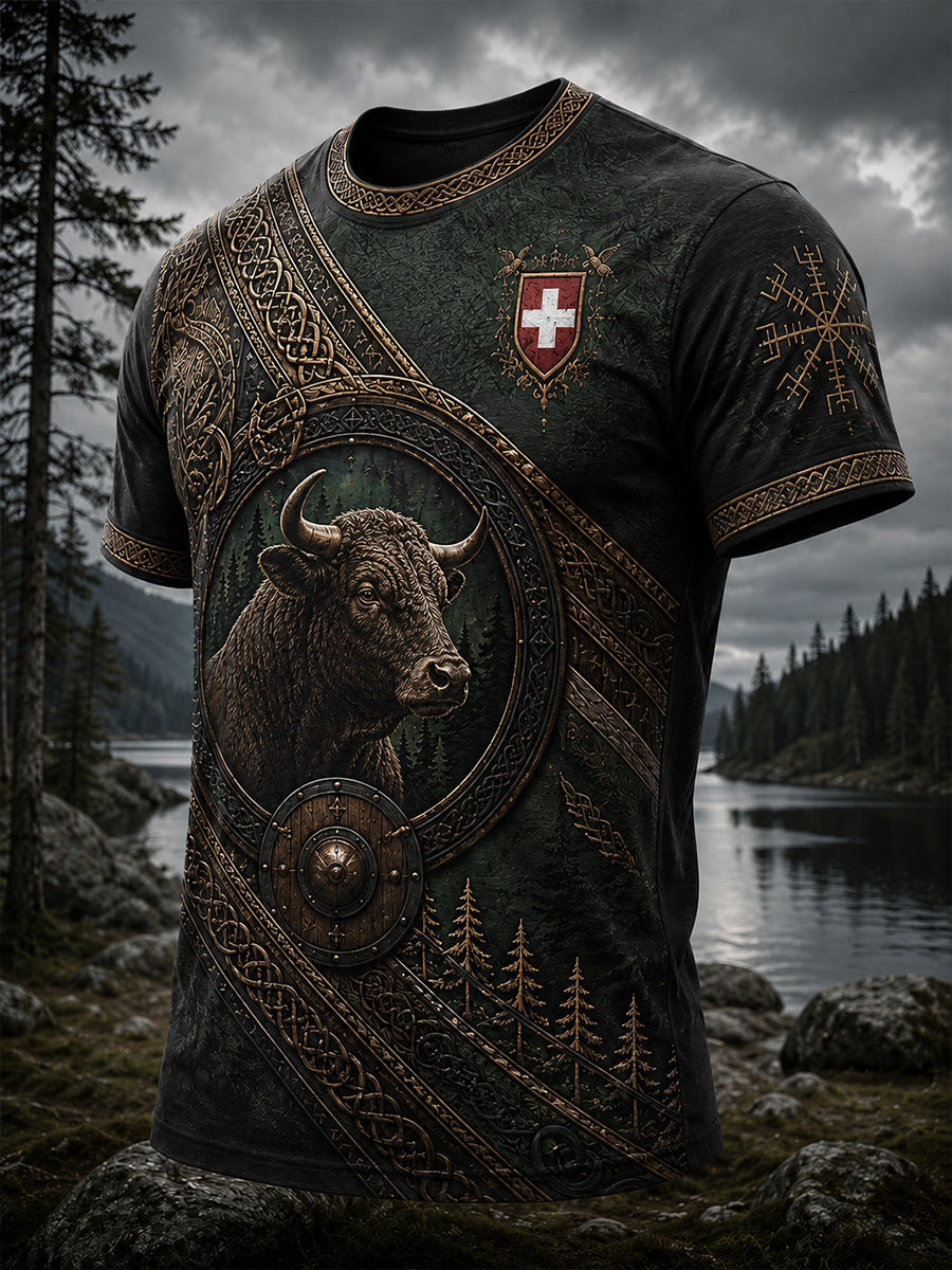 Herren-T-Shirt mit Kunstdruck zur Erinnerung an das Schweizerische Hirtenfest