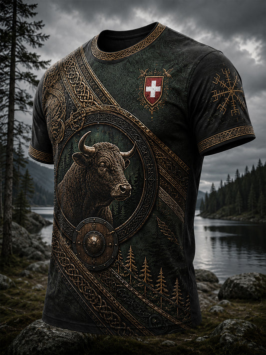 Herren-T-Shirt mit Kunstdruck zur Erinnerung an das Schweizerische Hirtenfest
