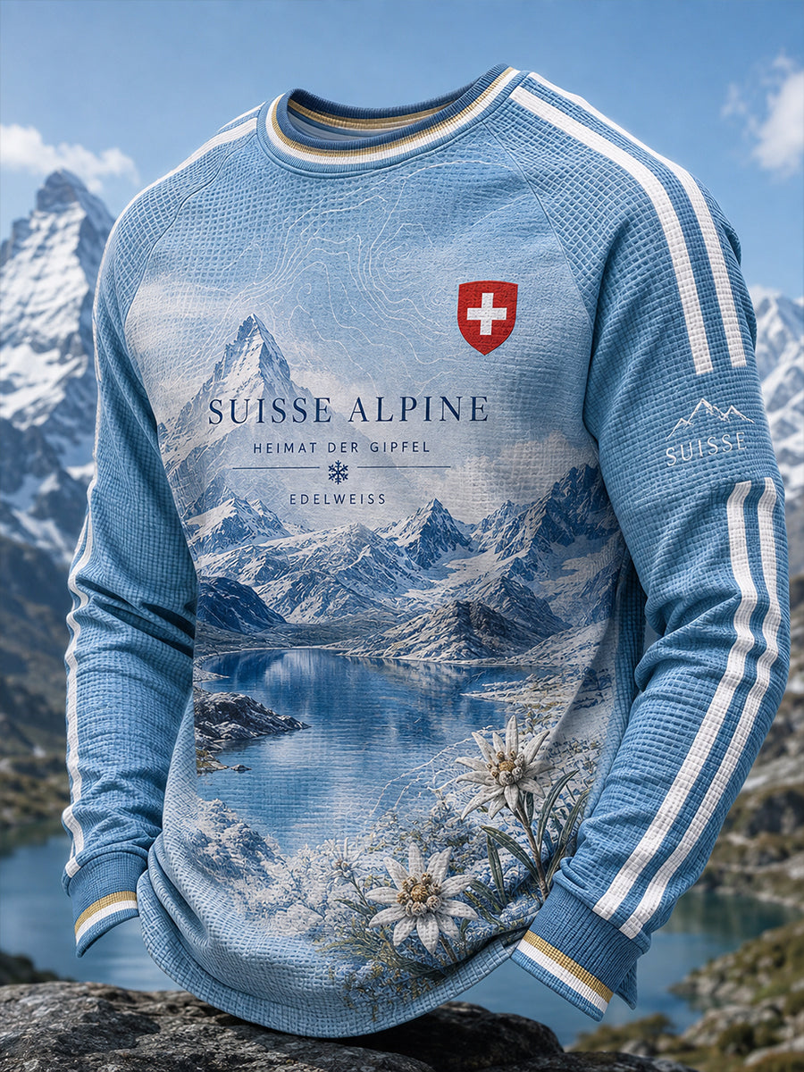 Langärmliges T-Shirt mit Waffel-Strick-Raglan-Print für Männer