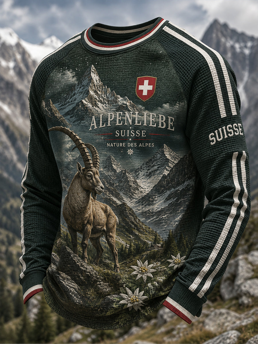 Herren-T-Shirt im Alpin-Stil mit Waffelstruktur, Raglanärmeln und Langarm