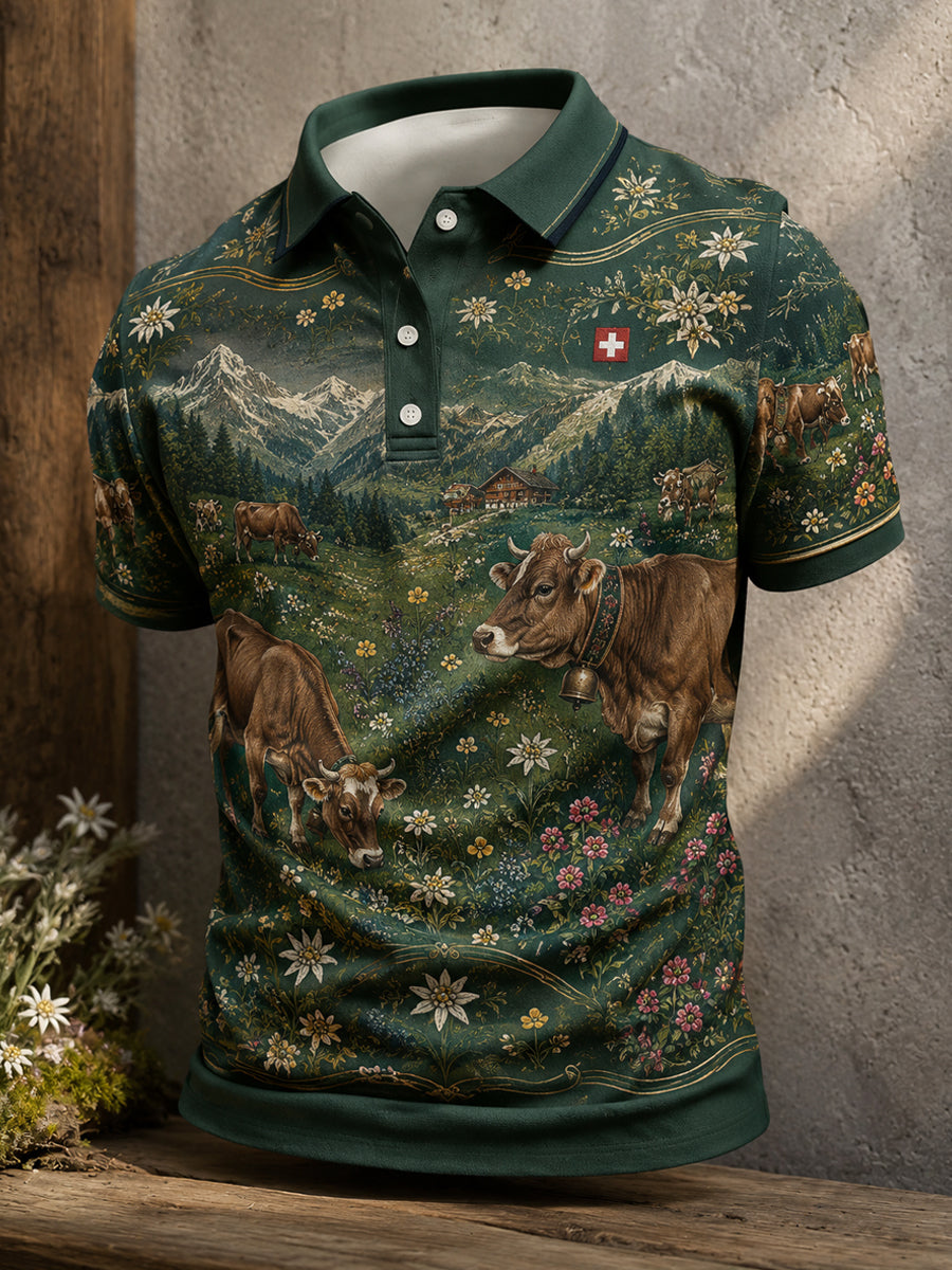 Herren-Sweatshirt mit Alpen-Edelweiß-Motiv, lässige Tops