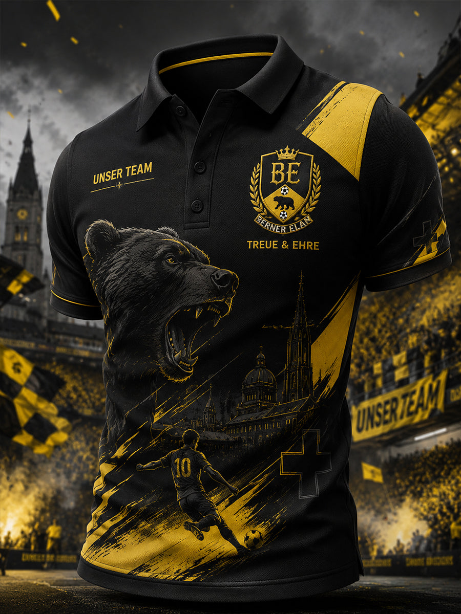 Herren-Poloshirt mit kurzen Ärmeln und aufwendigem Vereinsgrafik-Druck