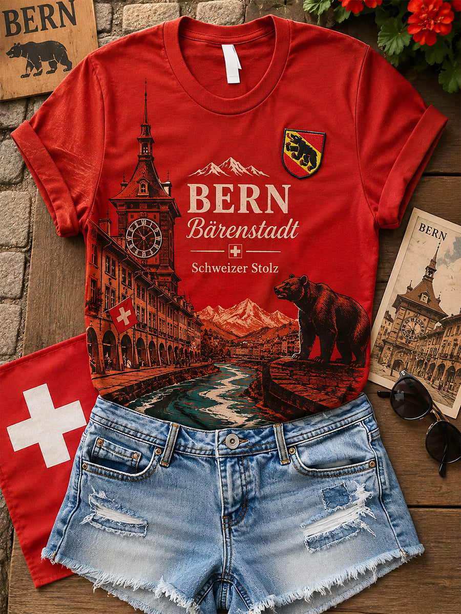 Damen-T-Shirt mit kurzen Ärmeln und grafischem Städte-Souvenir-Print