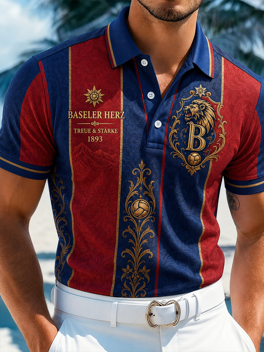 Herren-Poloshirt mit kurzen Ärmeln und aufwendigem Vereinsgrafik-Druck