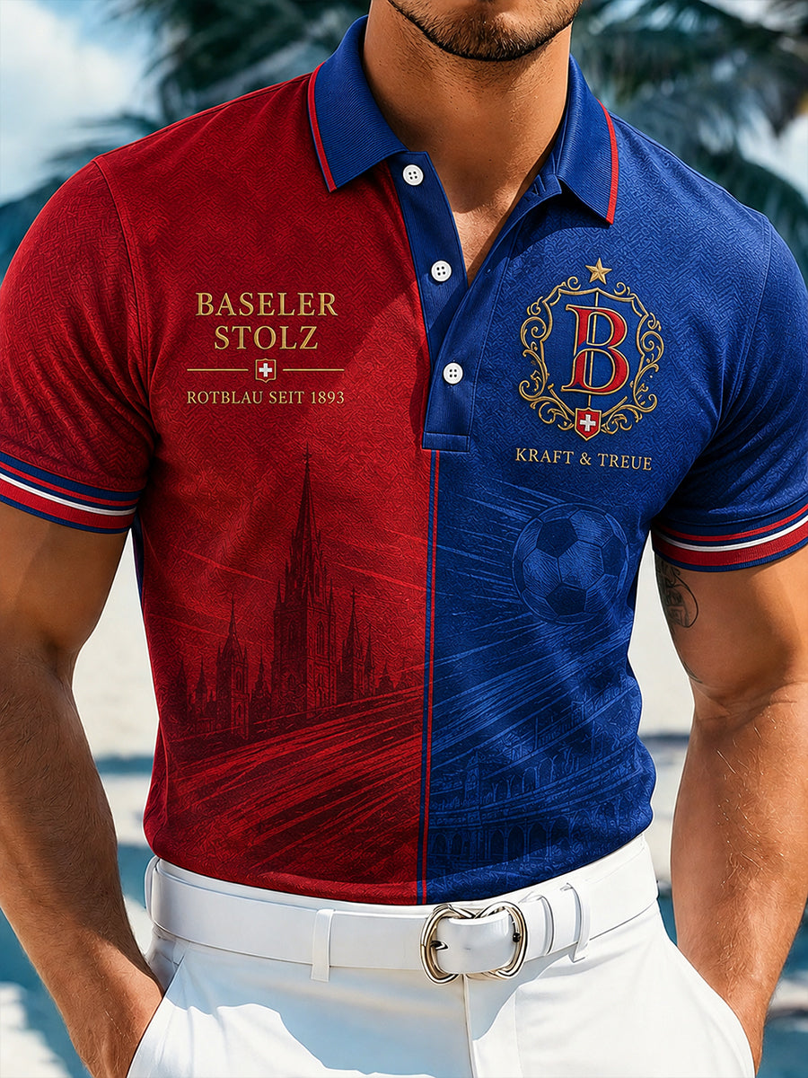 Herren-Poloshirt mit kurzen Ärmeln und aufwendigem Vereinsgrafik-Druck