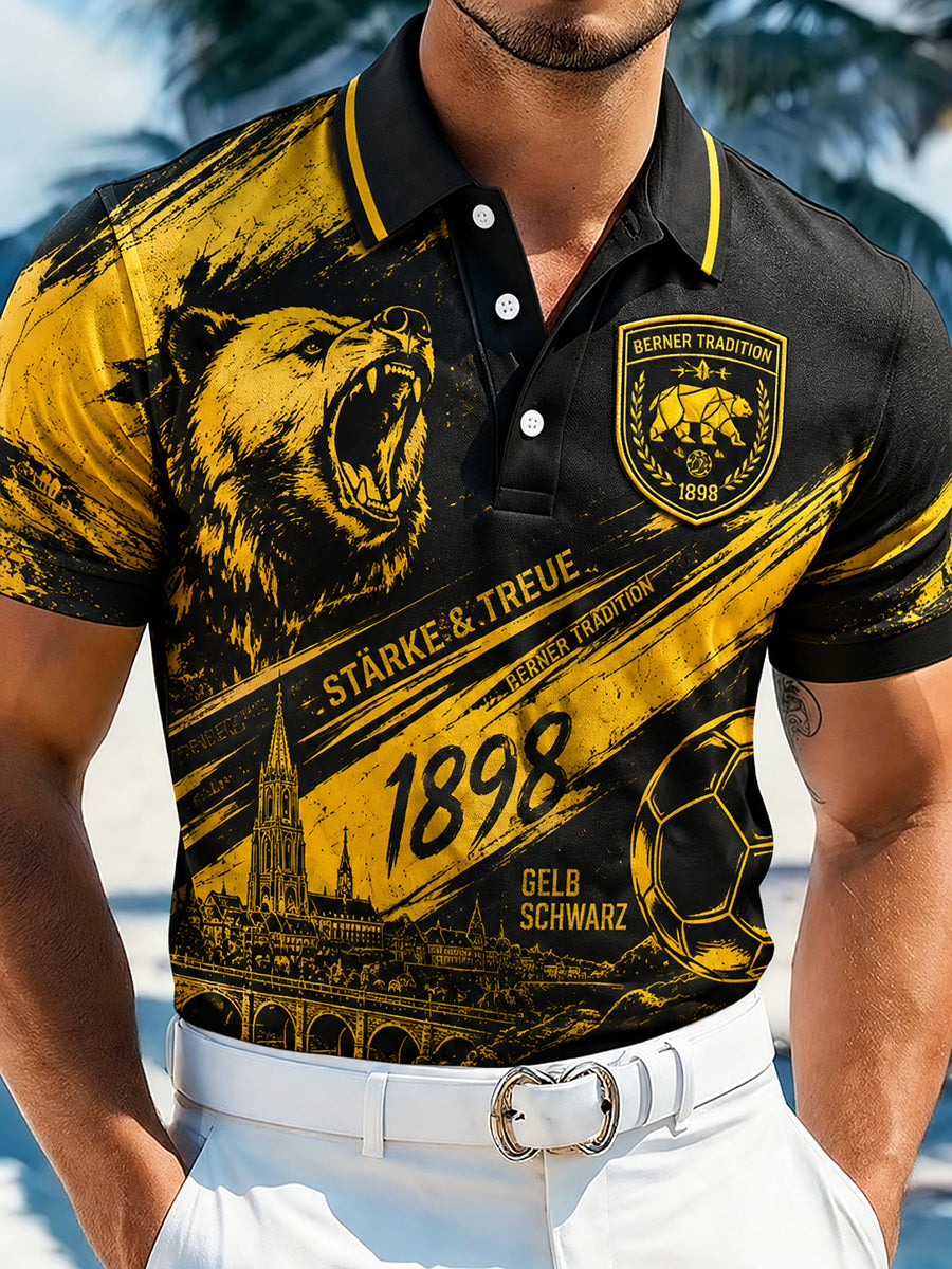 Herren-Poloshirt mit kurzen Ärmeln und aufwendigem Vereinsgrafik-Druck