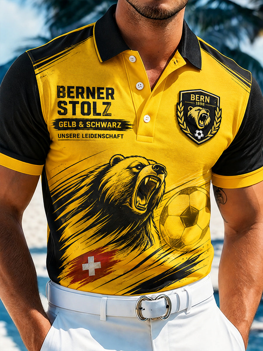 Herren-Poloshirt mit kurzen Ärmeln und aufwendigem Vereinsgrafik-Druck