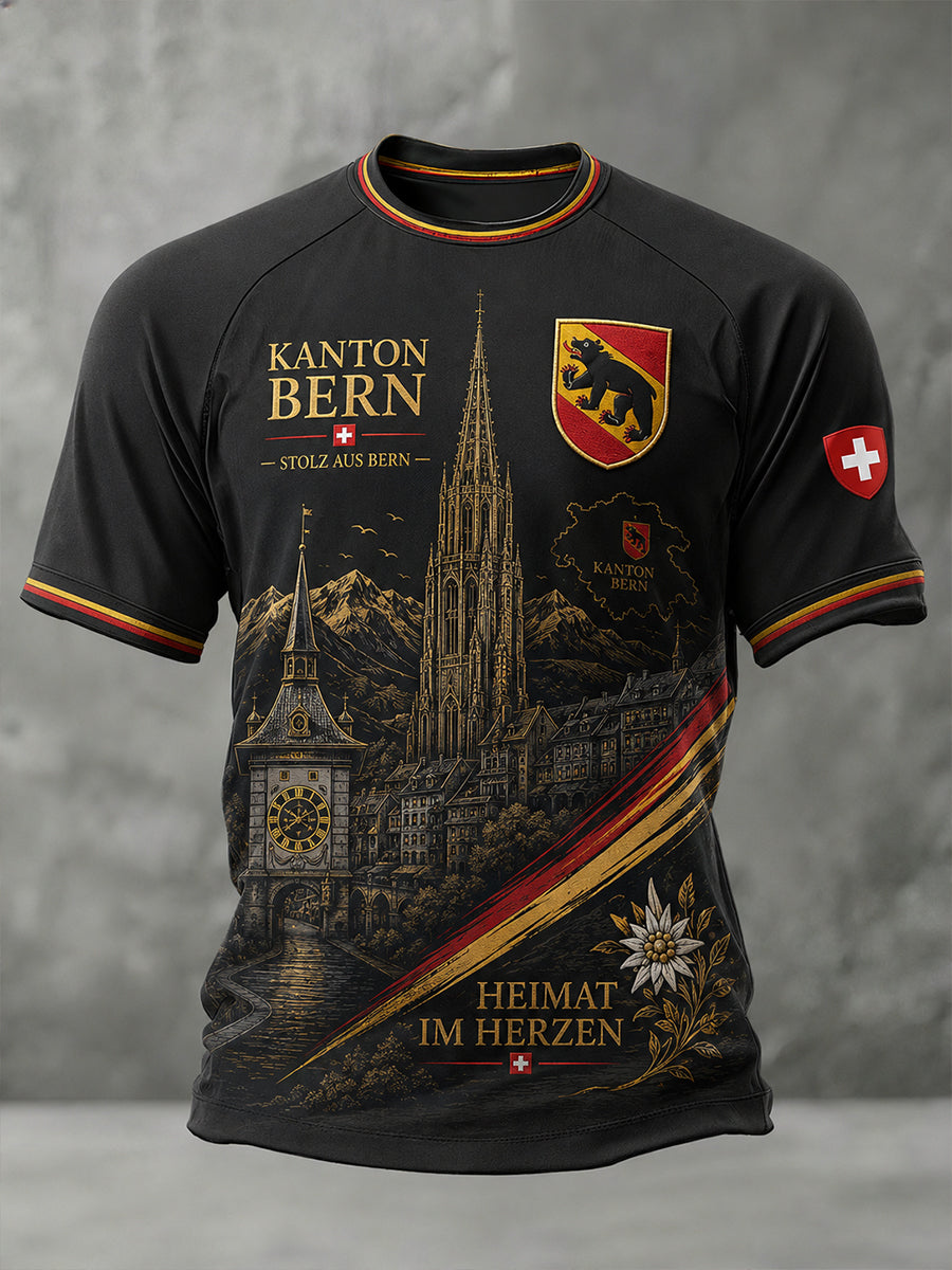 Herren-Raglan-T-Shirt mit kurzen Ärmeln und urbanem, denkwürdigem Grafikdruck