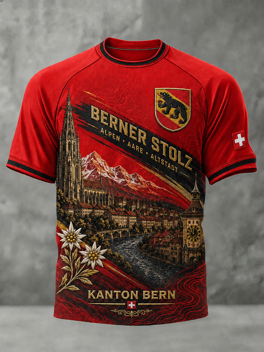 Herren-Raglan-T-Shirt mit kurzen Ärmeln und urbanem, denkwürdigem Grafikdruck