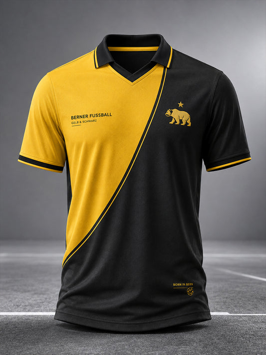 Herren-Poloshirt mit kurzen Ärmeln und fußballinspiriertem Print