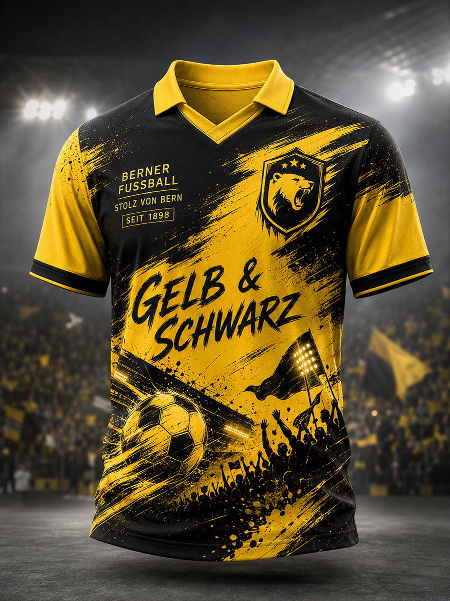 Herren-Poloshirt mit kurzen Ärmeln und fußballinspiriertem Print