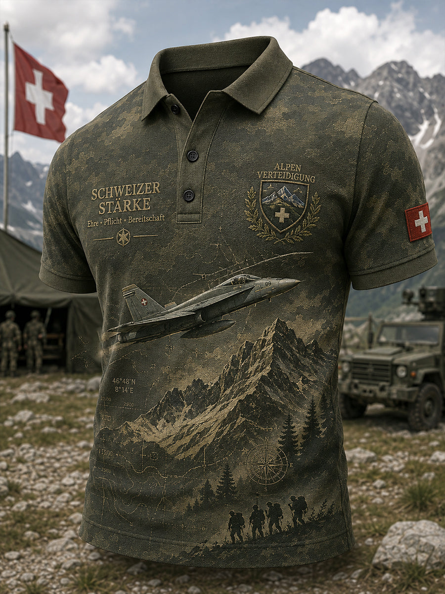 Herren-Poloshirt mit kurzen Ärmeln und Vintage-Print im Militärstil