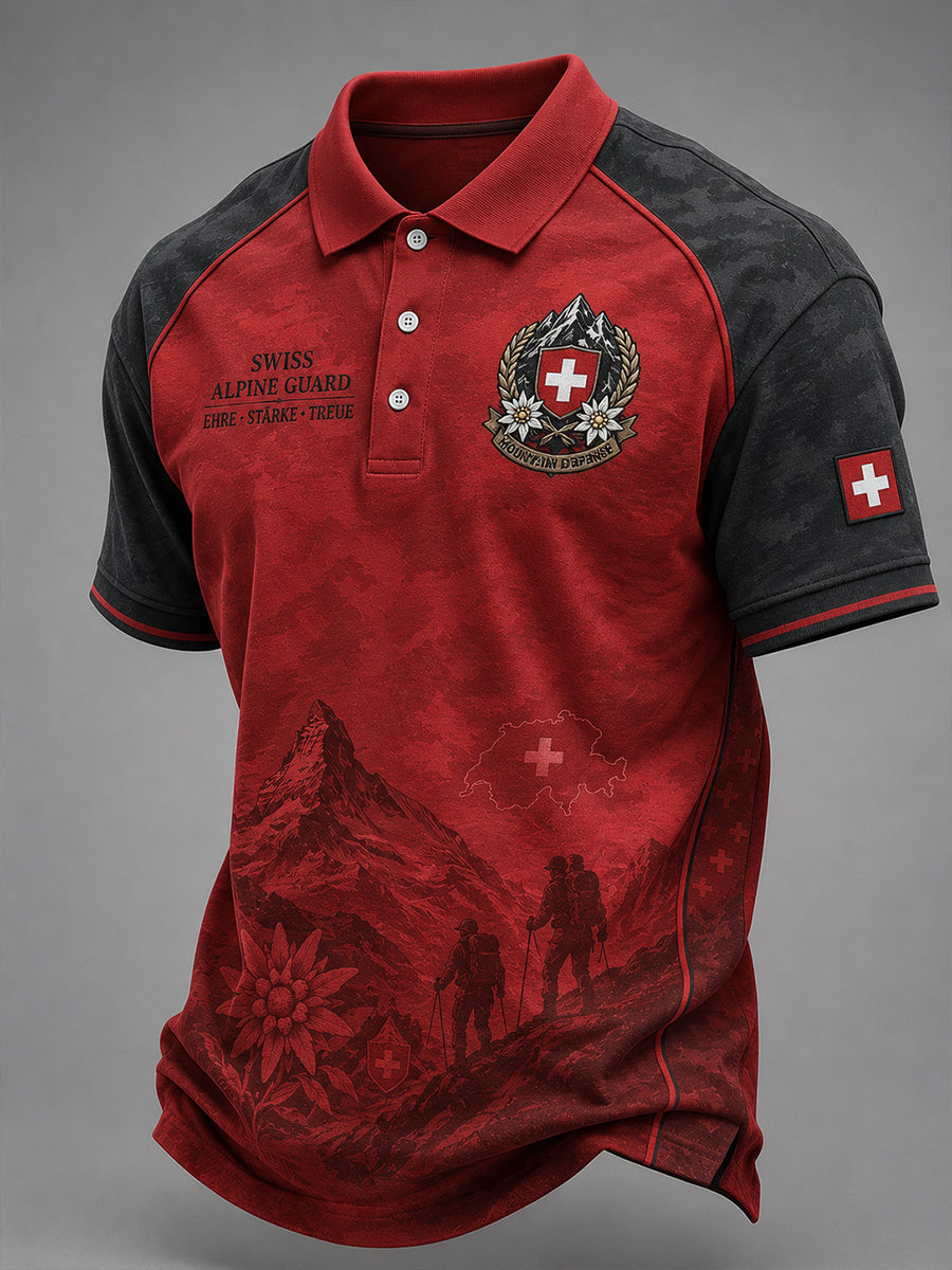 Herren-Poloshirt mit kurzen Ärmeln und Vintage-Print im Militärstil