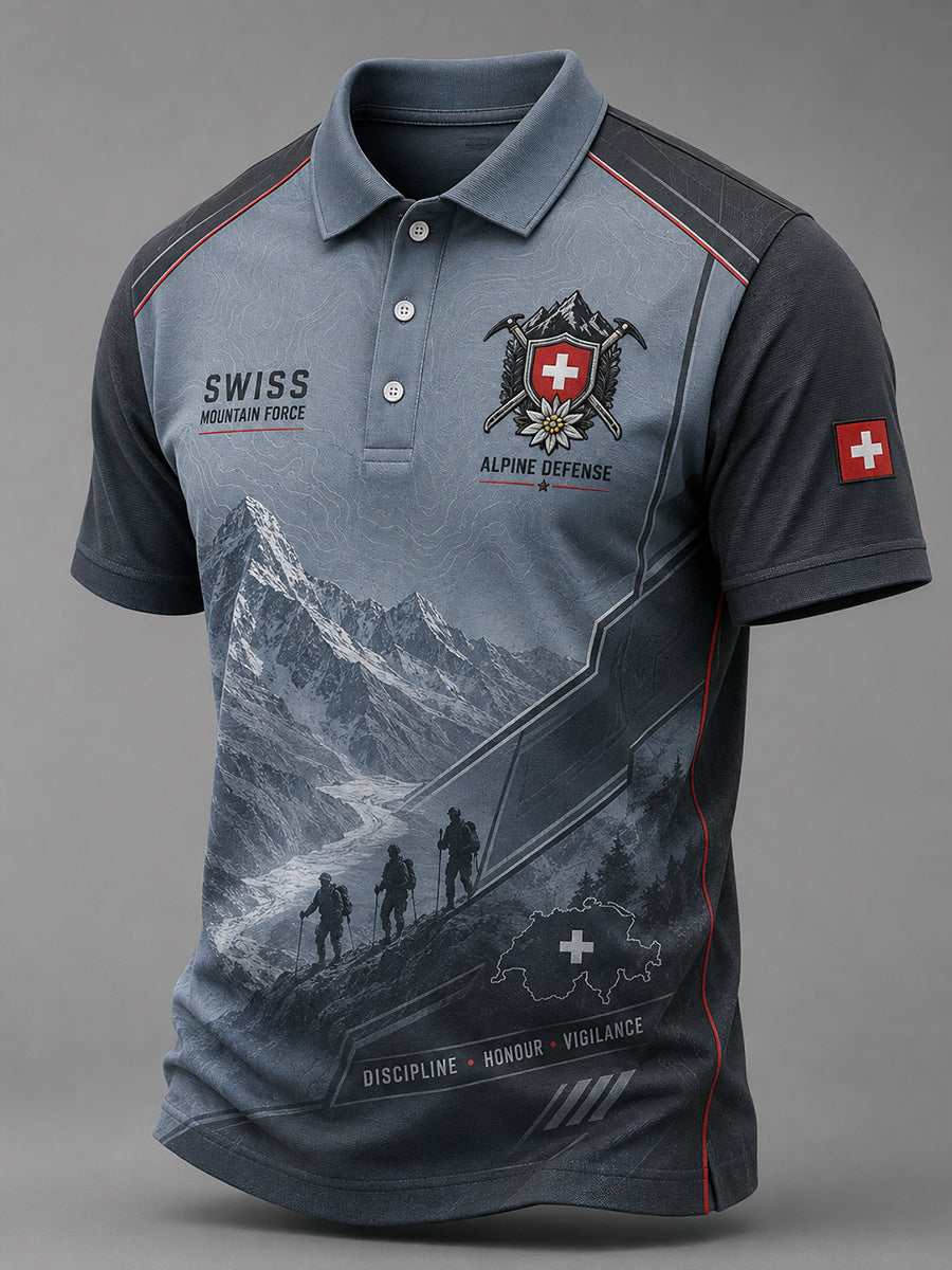 Herren-Poloshirt mit kurzen Ärmeln und Vintage-Print im Militärstil