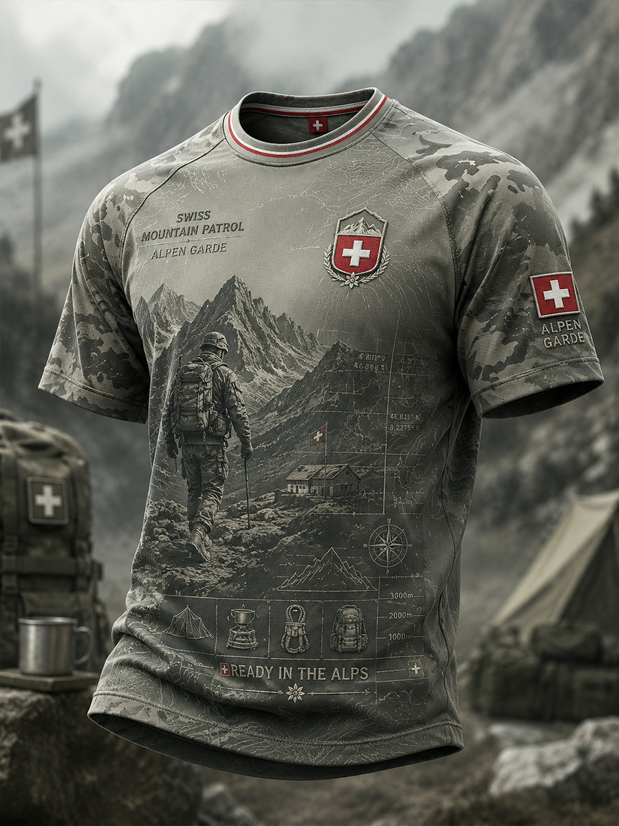 Herren-T-Shirt mit kurzen Ärmeln und Vintage-Print im Militärstil