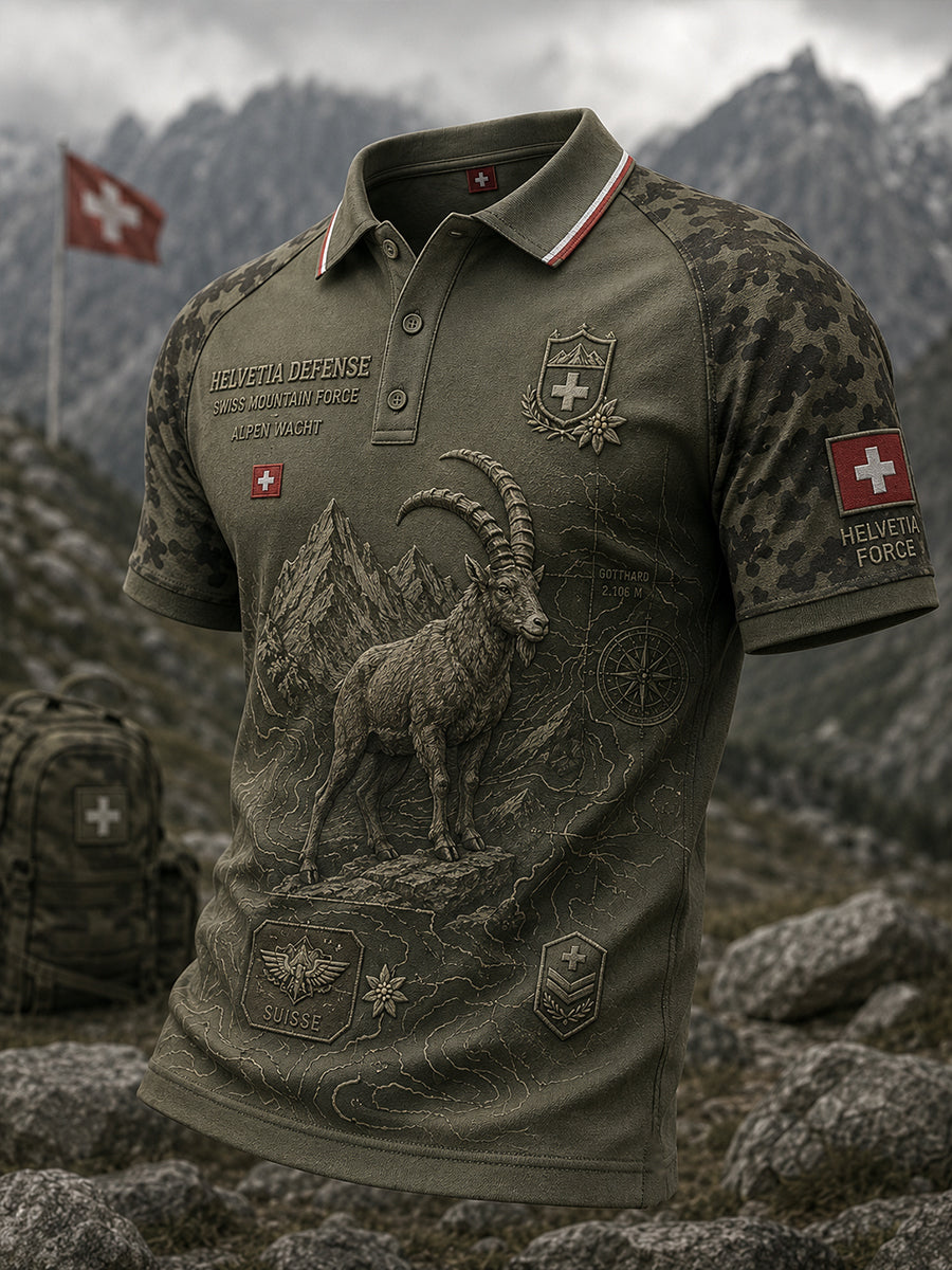 Herren-Poloshirt mit kurzen Ärmeln und Vintage-Print im Militärstil