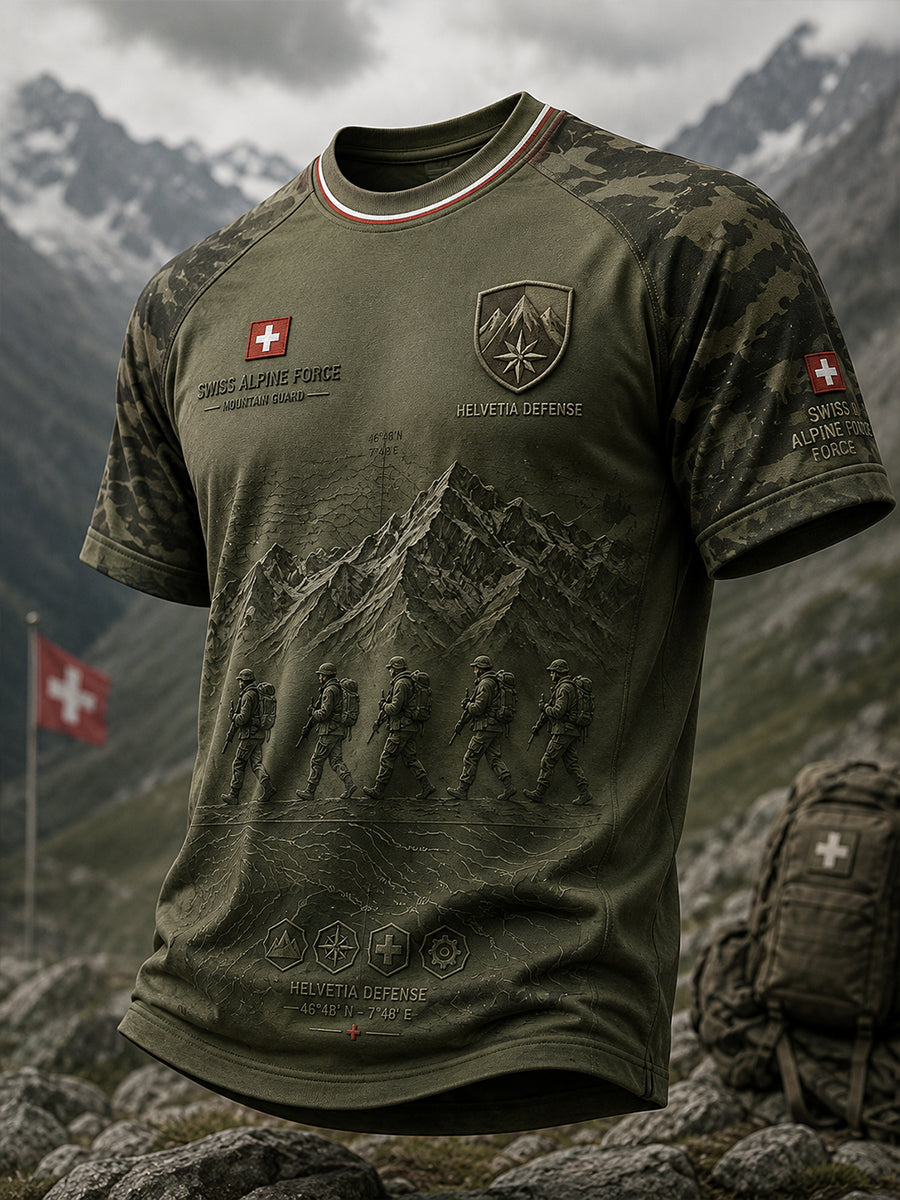 Herren-T-Shirt mit kurzen Ärmeln und Vintage-Print im Militärstil