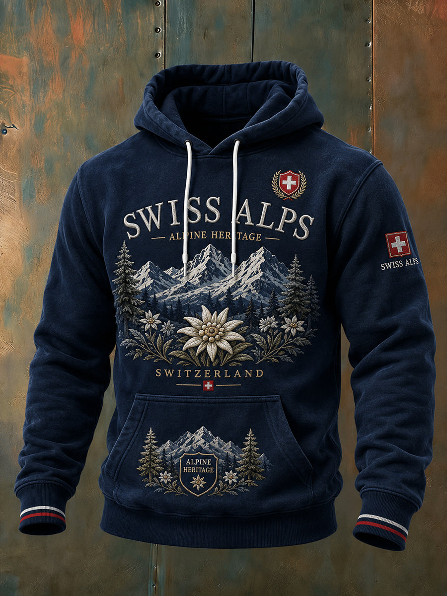 Herren-Kapuzenpullover mit langen Ärmeln und alpinem Gedenkgrafikdruck
