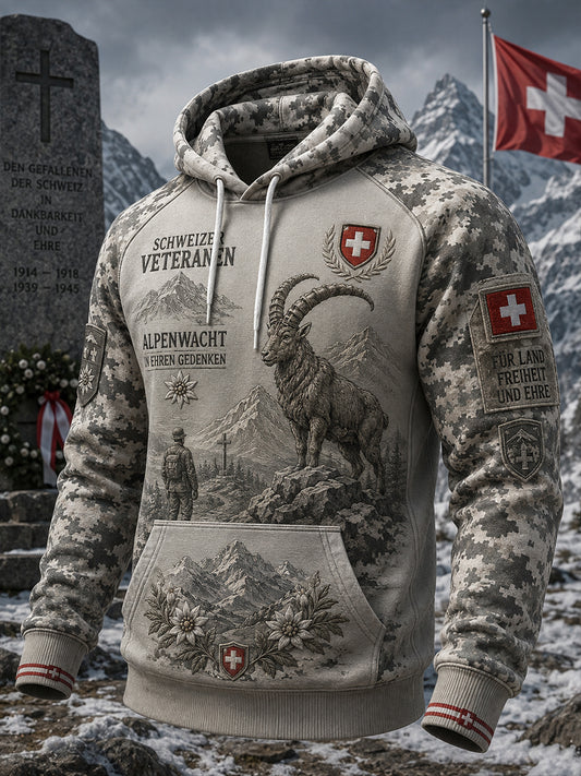 Herren-Vintage-Kapuzenpullover im militärischen Camouflage-Style mit Langarm