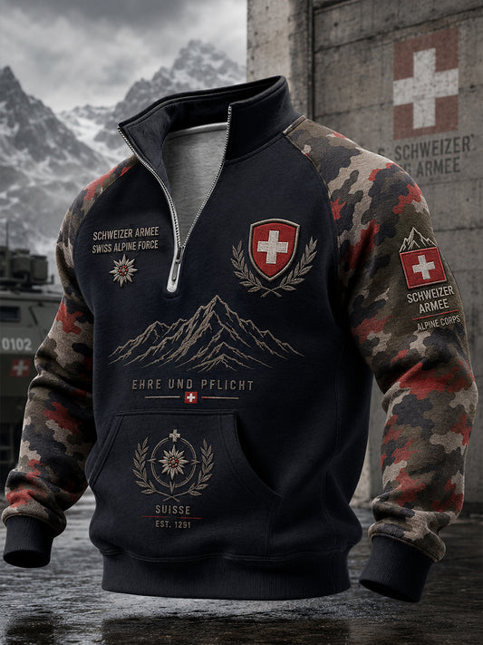 Herren-Longsleeve mit Raglanärmeln, Vintage-Camouflage- und Militär-Prints