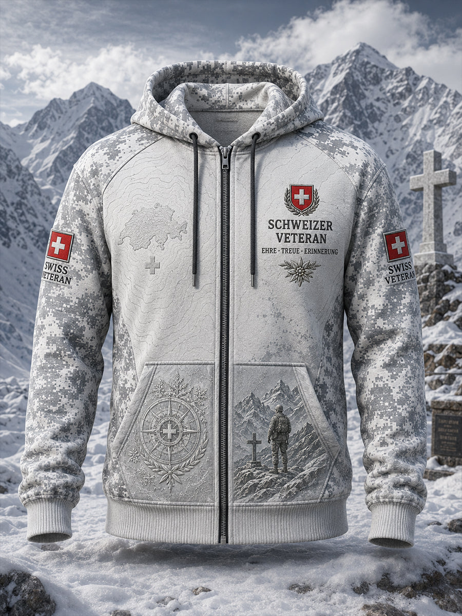 Herren-Vintage-Camouflage-Hoodie im Militärstil mit Langarm und durchgehendem Reißverschluss