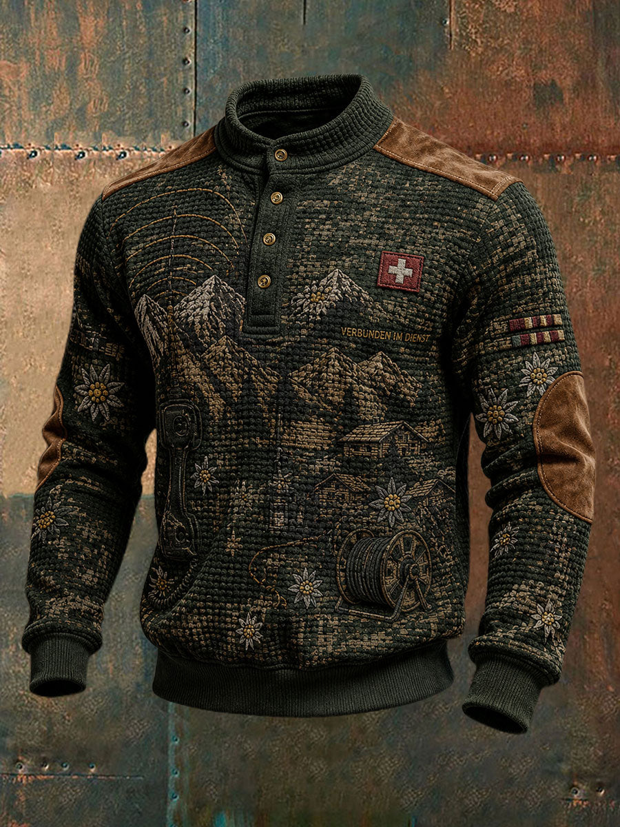 Herren-Sweatshirt mit Schweizer Veteranen-Edelweiß‑Alpen‑Motiv und Aufdruck