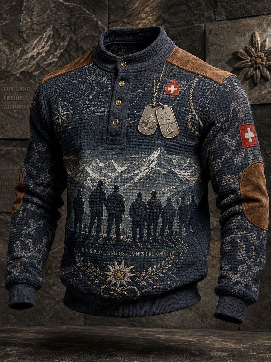 Herren-Sweatshirt mit Schweizer Veteranen-Edelweiß‑Alpen‑Motiv und Aufdruck