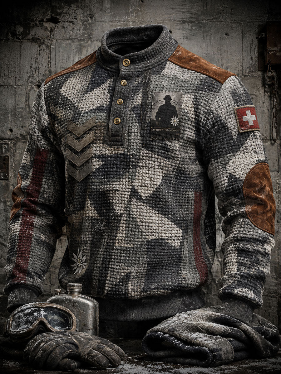 Herren-Sweatshirt mit Schweizer Veteranen-Edelweiß‑Alpen‑Motiv und Aufdruck