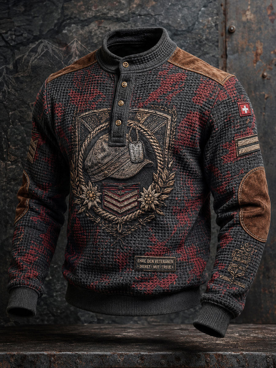 Herren-Sweatshirt mit Schweizer Veteranen-Edelweiß‑Alpen‑Motiv und Aufdruck