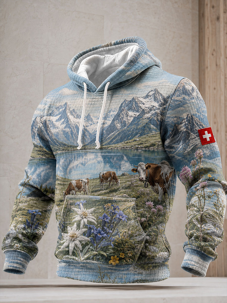 Herren-Sweatshirt mit Edelweiß- und Alpenmotiv von Swisse