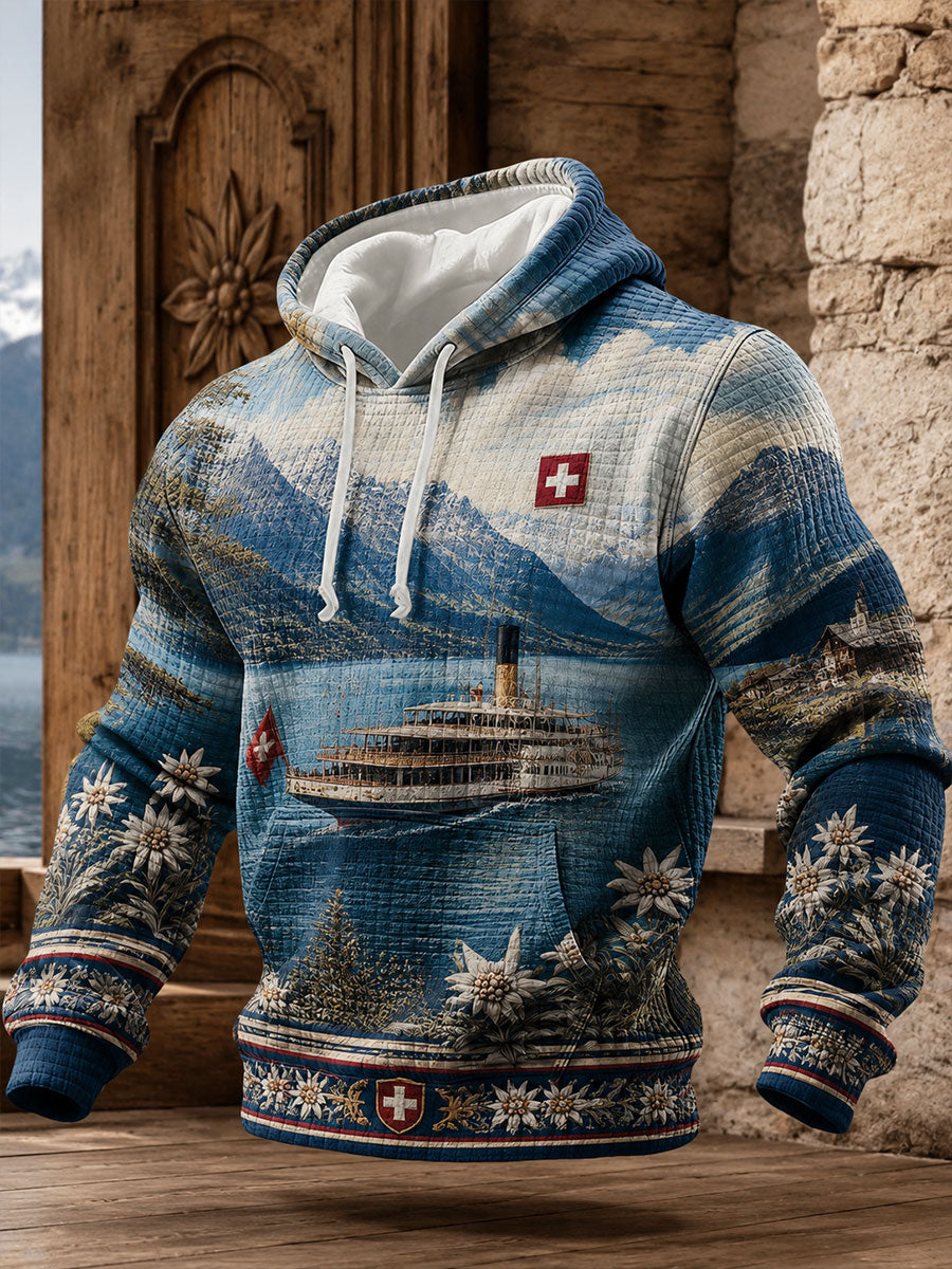 Herren-Sweatshirt mit Edelweiß- und Alpenmotiv von Swisse