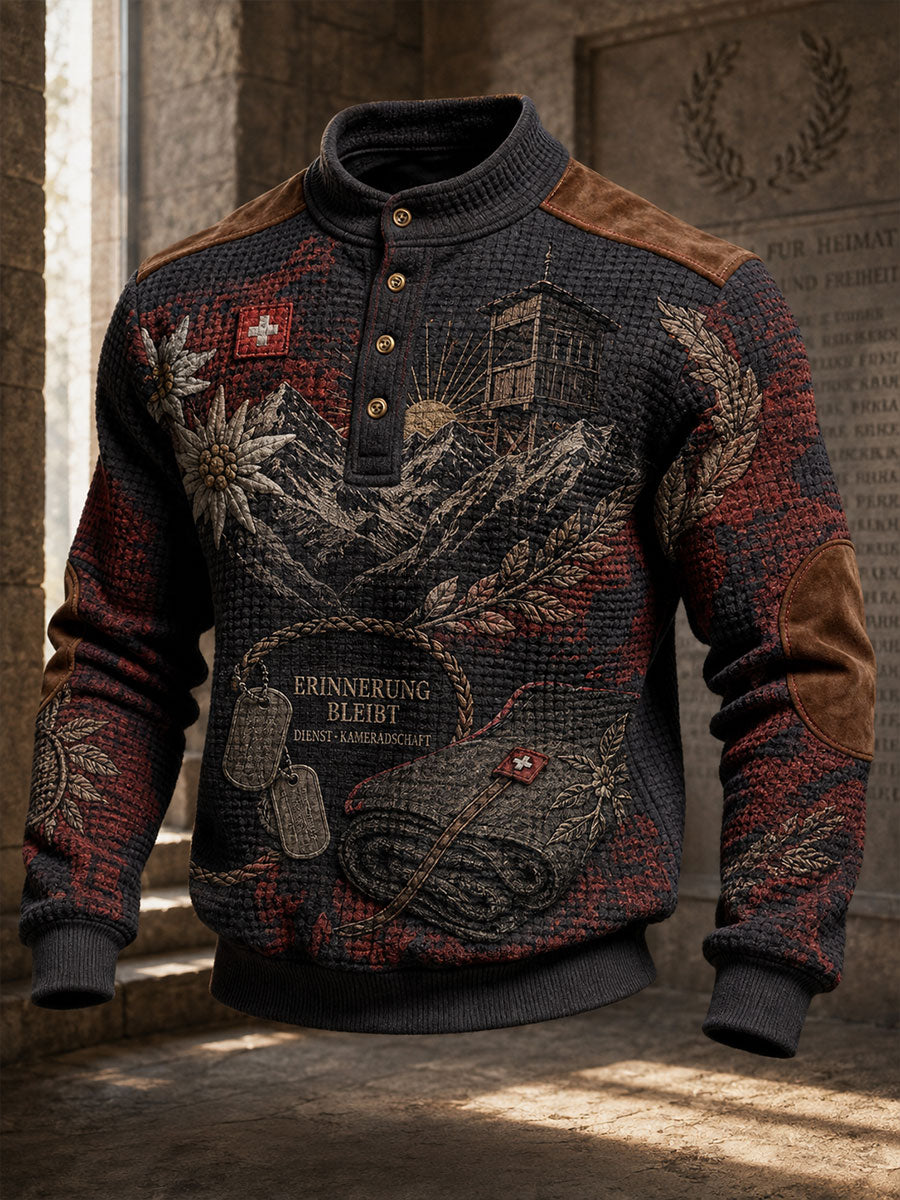 Herren-Sweatshirt mit Schweizer Veteranen-Edelweiß‑Alpen‑Motiv und Aufdruck