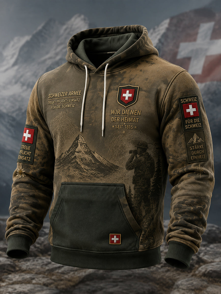 Herren-Vintage-Kapuzenpullover in militärinspirierter Camouflage-Optik mit langen Ärmeln