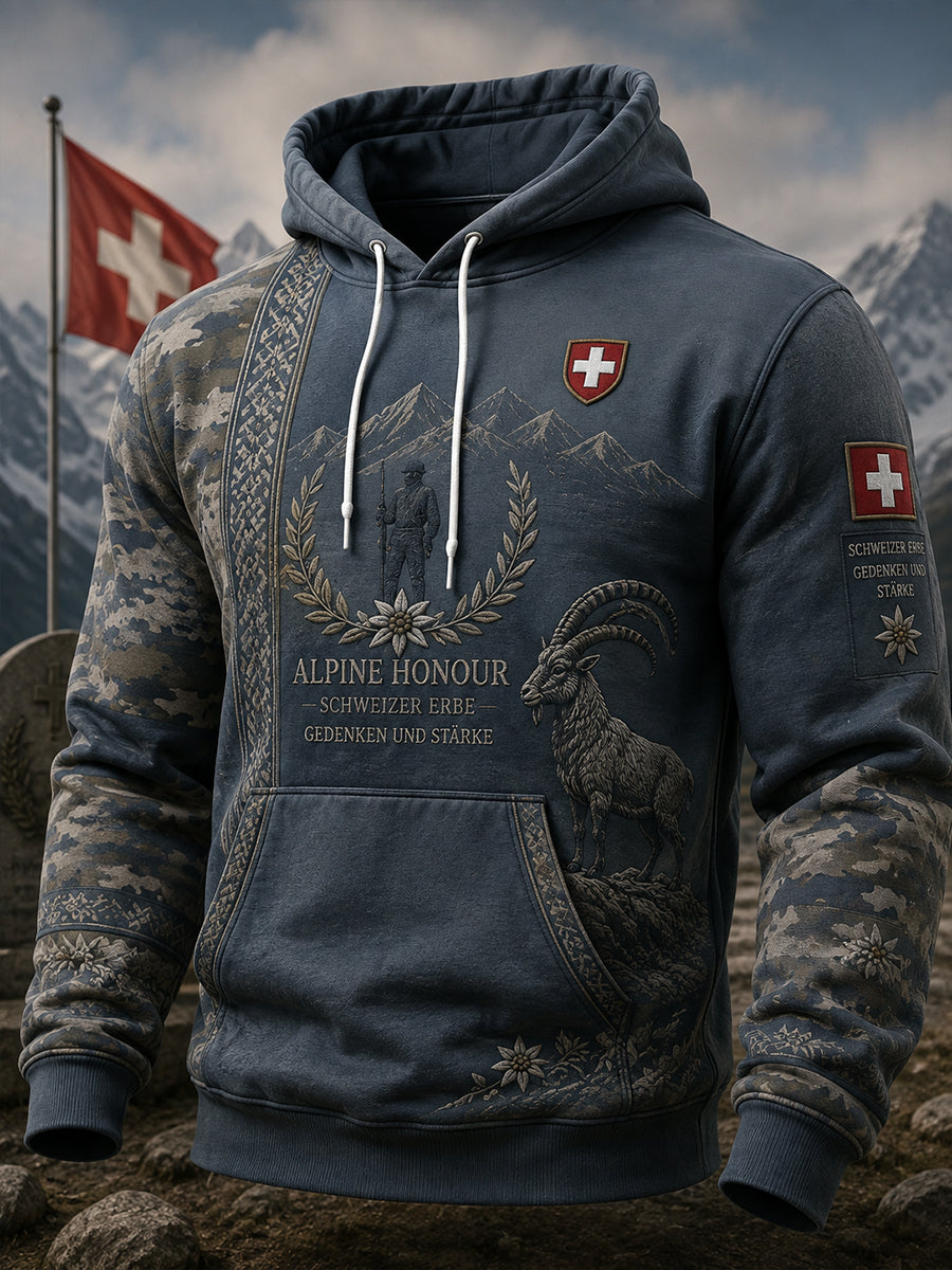 Herren-Vintage-Kapuzenpullover in militärinspirierter Camouflage-Optik mit langen Ärmeln