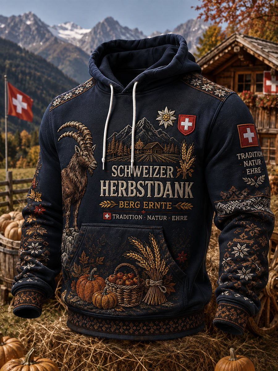 Herren-Kapuzenpullover mit Erntefest-Motiv und langen Ärmeln