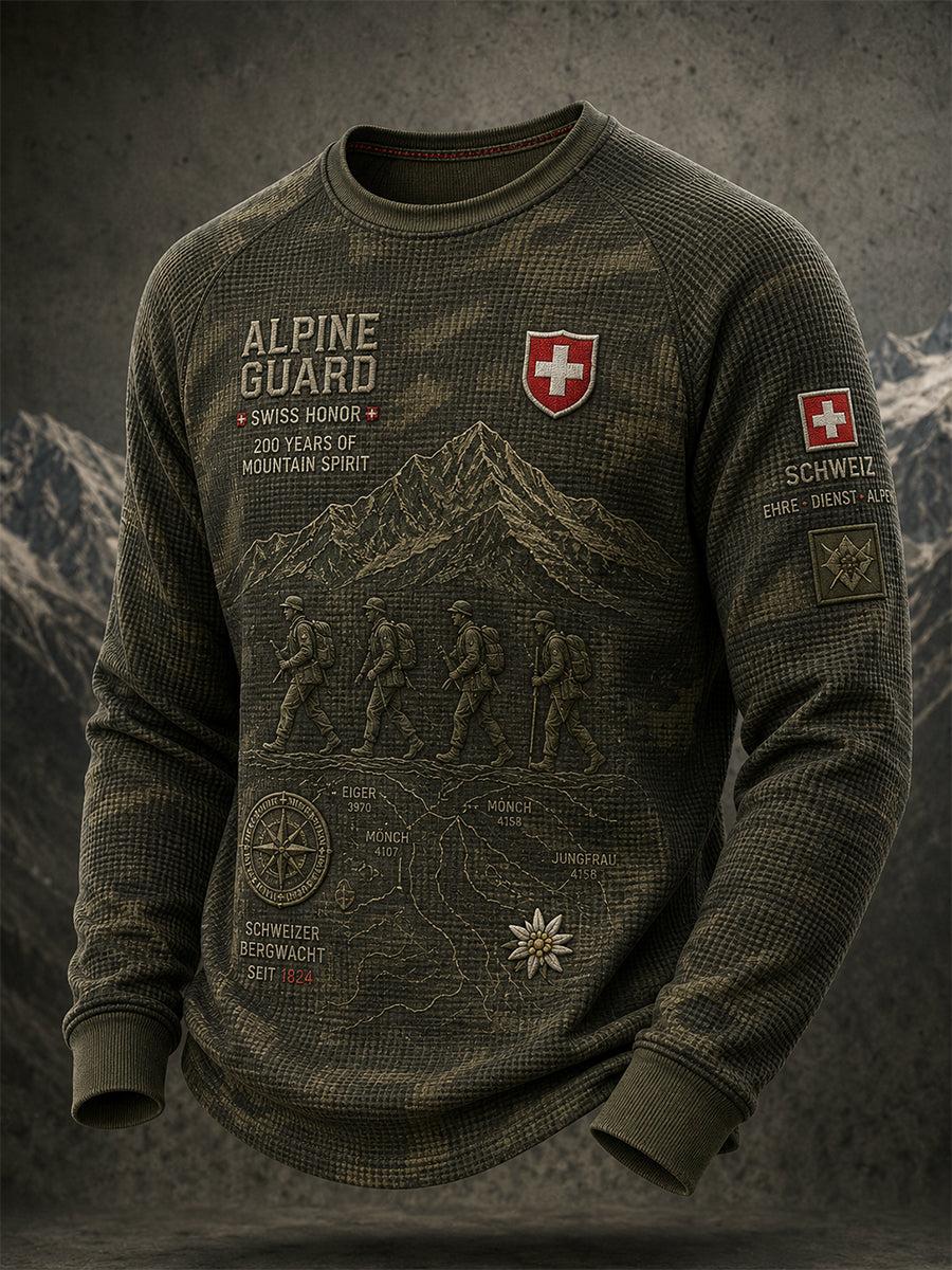 Herren-Raglan-Top aus Waffelstrick mit langen Ärmeln und militärischem Camouflage‑Muster